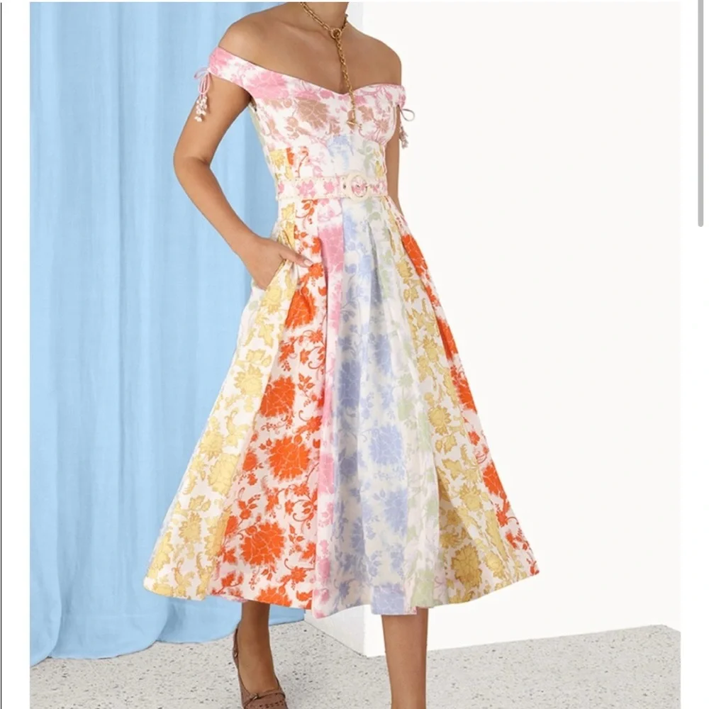 Zimmermann Postcard Spliced Midi Dress in Rainbow Floral – Size 1 / US Small - Picture 1 of 8